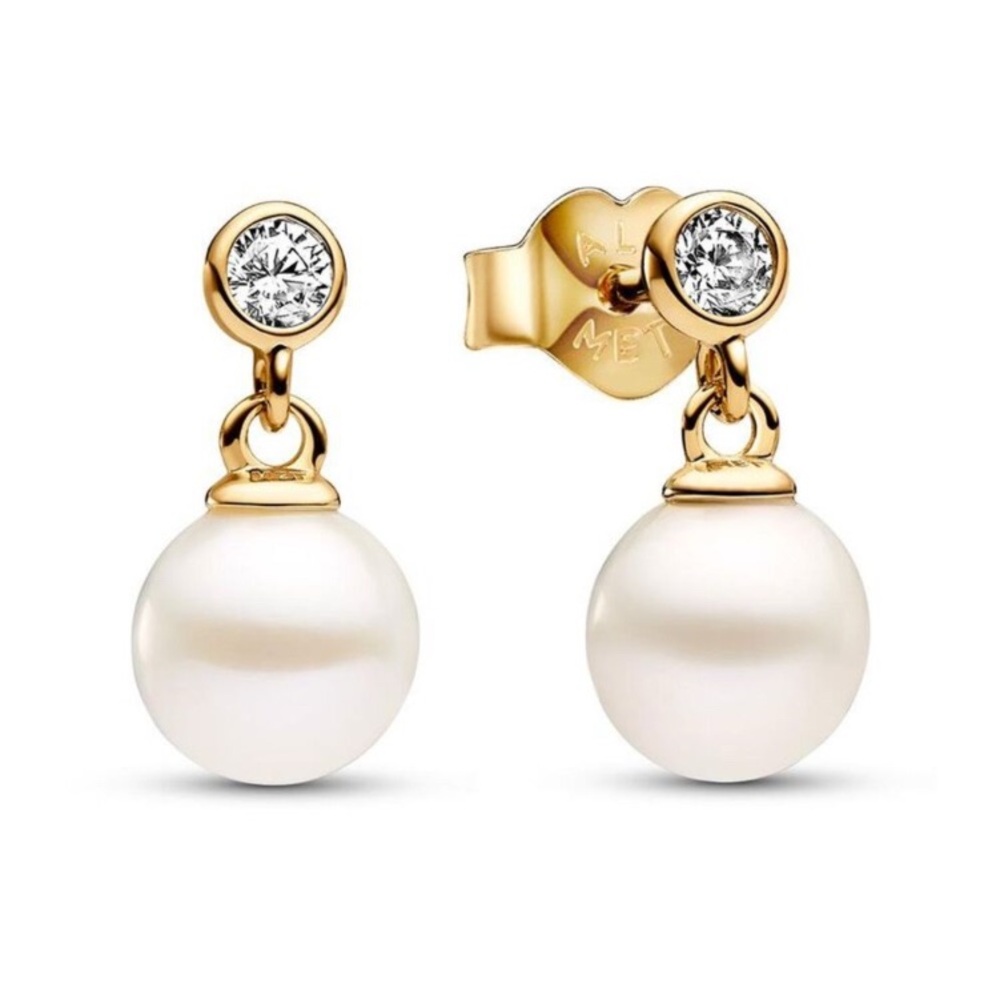 Pandora treated freshwater cultured pearl & stone drop earrings‎ new in package
